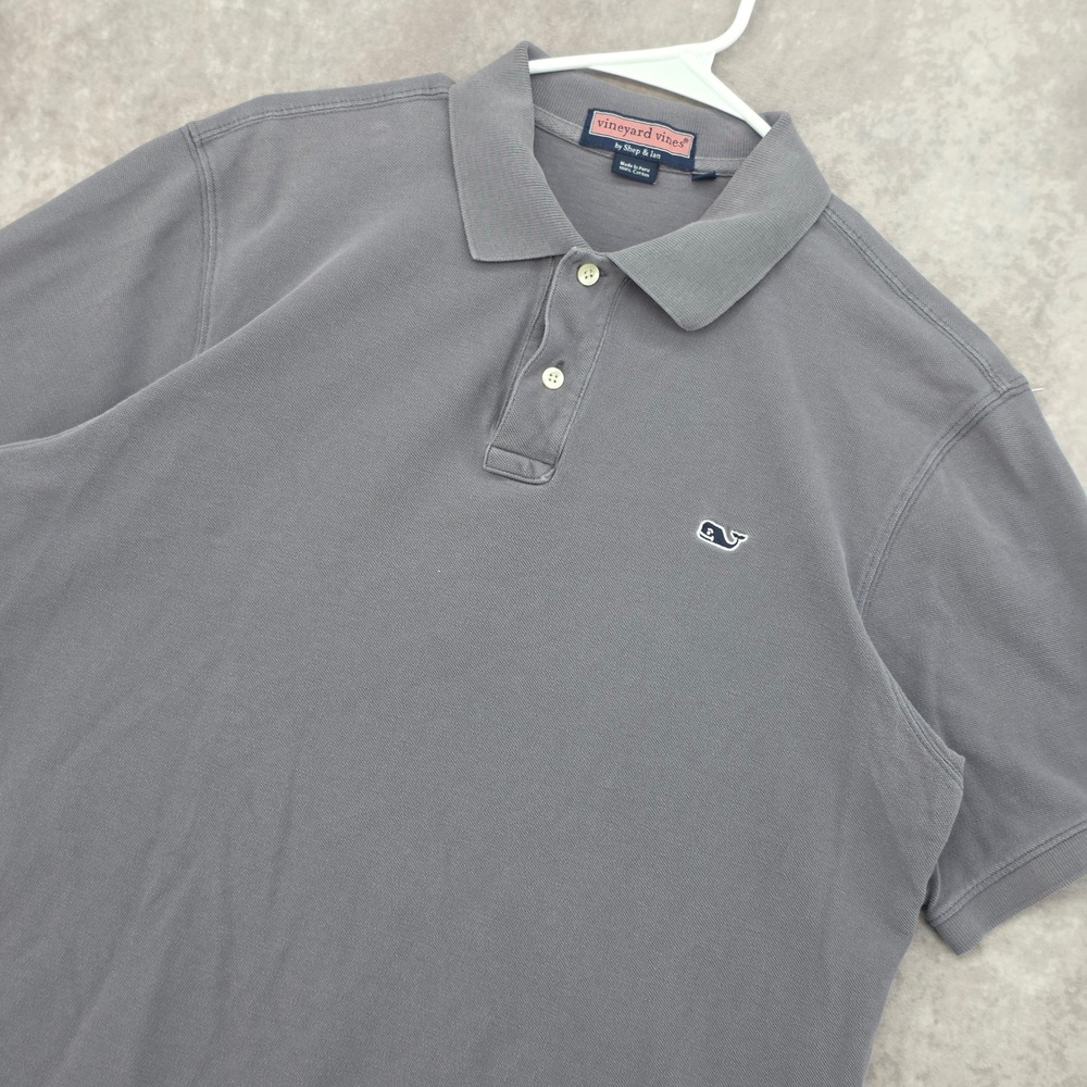 Vineyard Vines Polo Shirt Mens Medium Gray Short Sleeve Cotton Pique Whale Logo